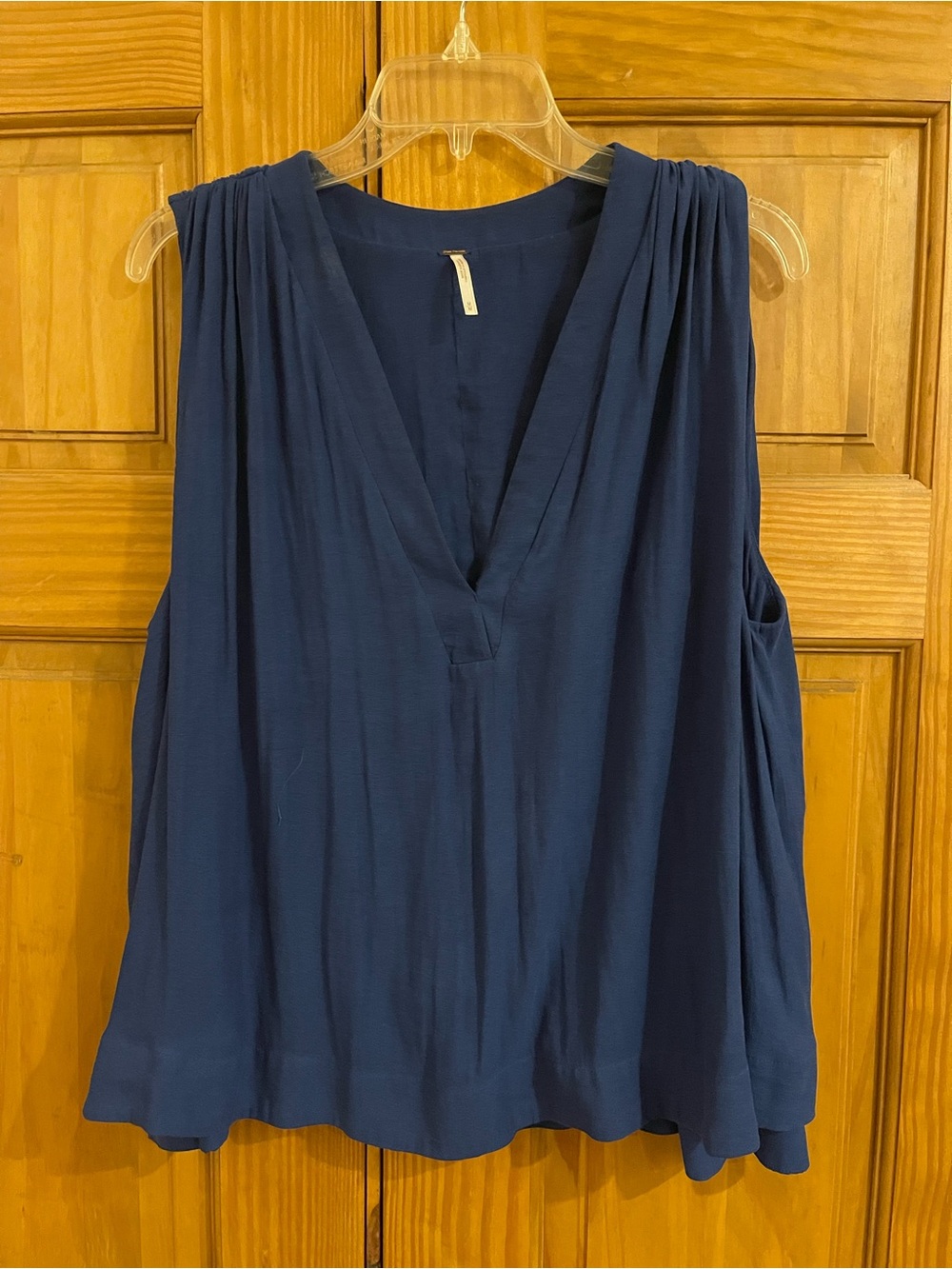 Free People Navy V-Neck Pleated Tank